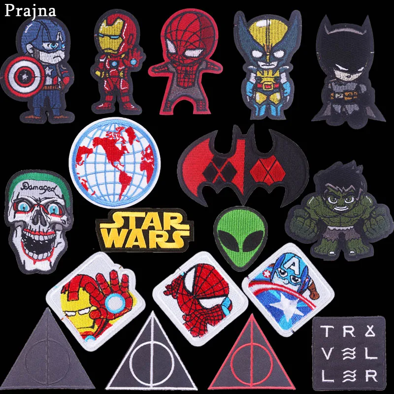 

Prajna Cartoon Kids Batman Patch Embroidery Iron on Superman Stalker Stickers Star Wars for Clothing Badge DIY Small Size H