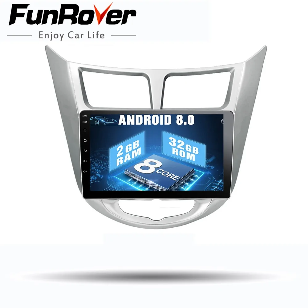 Koop Funrover Octa 8 core Android 8.0 auto radio dvd multimedia speler voor Hyundai Solaris accent Verna i25 gps stereo navigatie navi
