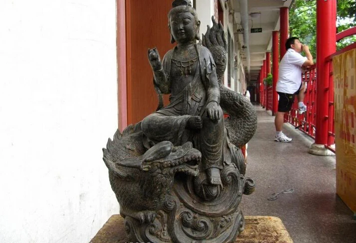 

Collectible bronze lion statue S0546 17"Chinese Folk Fane Vintage Bronze Bodhisattva Kwan-Yin Ride on Dragon Statue B0403