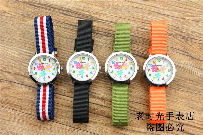 Новое поступление, модные детские милые кварцевые часы с цифрой «учись ко времени», детские светящиеся нейлоновые спортивные часы, подарок с цветами, милые часы