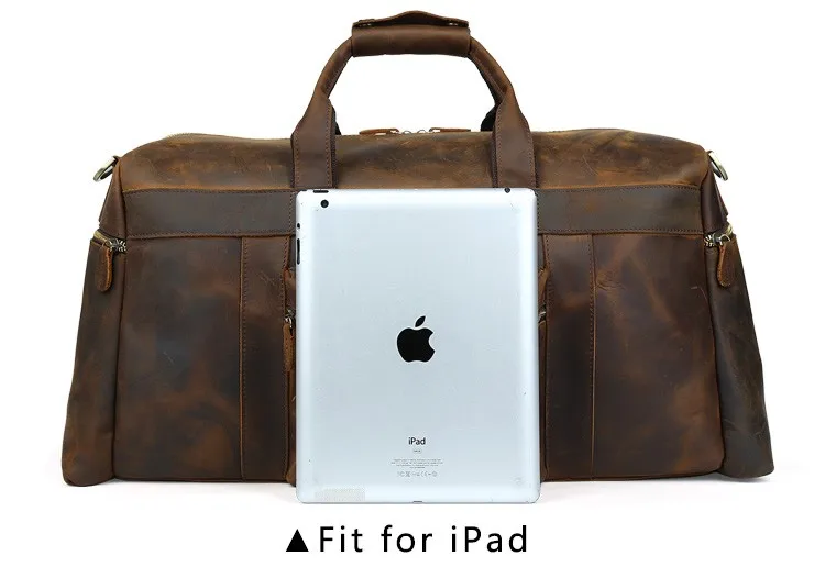 Front View with iPad of Leather Backpack