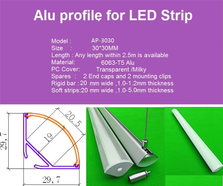2-10 шт./лот 0,5 м/катушка 45 градусов угловой алюминиевый профиль для двухрядной светодиодной ленты, 20 мм pcb бар светильник корпус, светодиодный полукруглый канал