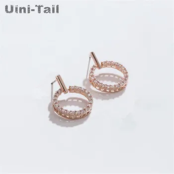 

Uini-Tail hot new 925 sterling silver Korean version of the shiny round short earrings geometric fashion tide flow earrings