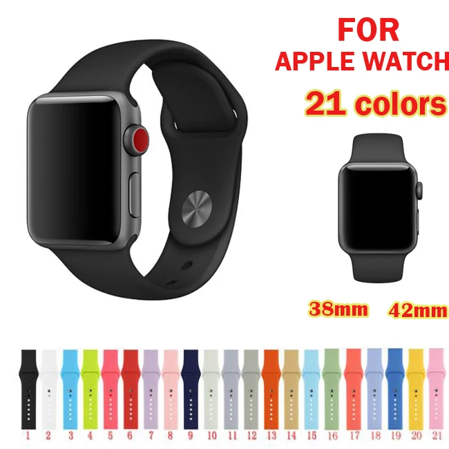 

2pcs/Lot Solid Color Silicone for Apple watch Strap 3/2 Series Replaceable Bracelet Strap for Apple Watch bands 42mm 38mm