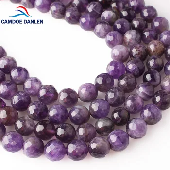 

CAMDOE DANLEN Natural Crystal Beads Faceted Purple Amethysts Round Beads 6 8 10 12MM Fit Diy Bracelet Necklace Jewelry Making