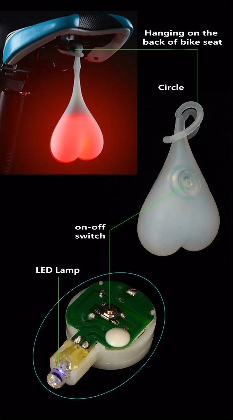 Силиконовый водонепроницаемый светодиодный велосипедный светильник s велосипедный безопасный светильник в форме сердца 3 режима задний велосипедный светильник Luces светодиодный Bicicleta