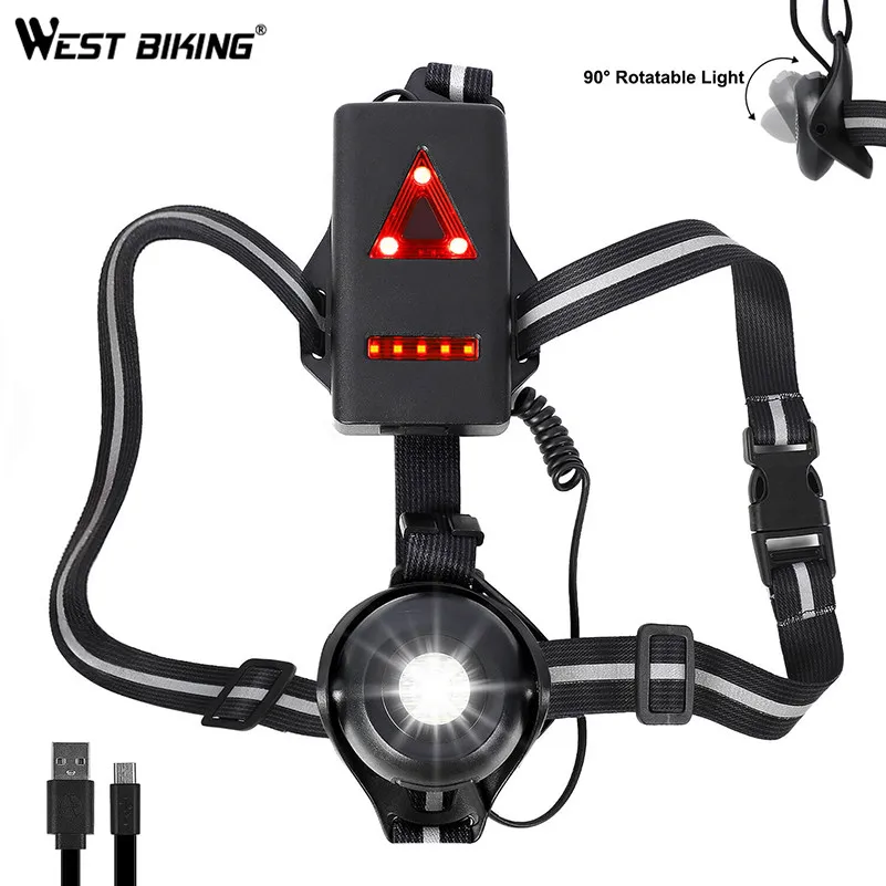 Clearance WEST BIKING Bicycle Light USB Charge Night Running Flashlight LED Chest Lamp Outdoor Sport Jogging Cycling Safety Warning Lights 0