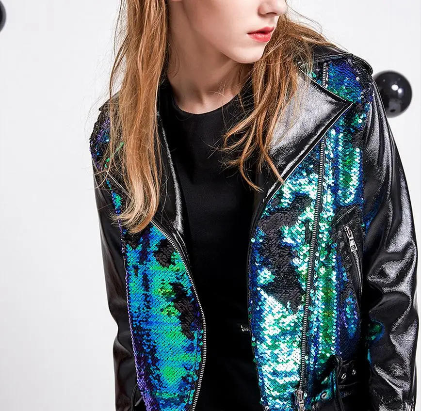 Весенне-осенняя Модная брендовая кожаная куртка хорошего качества с блестками, оптовая продажа, женская уличная куртка из искусственной