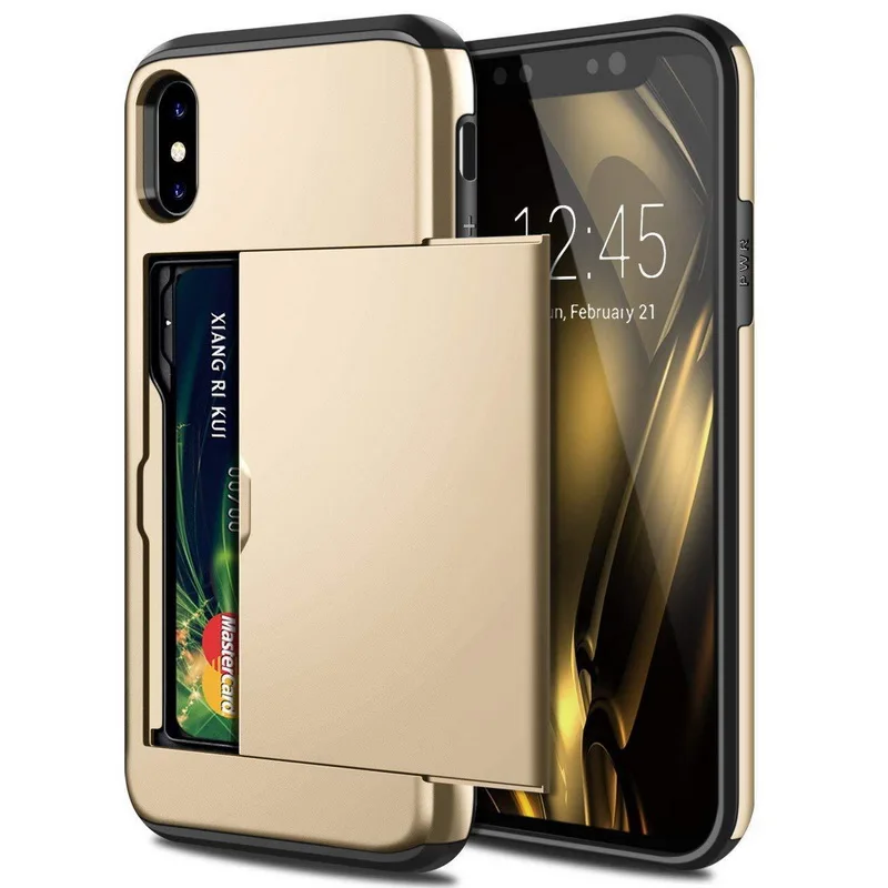 YISHANGOU чехол для телефона с отделениями для карт для iPhone 11 XR XS Max, Гибридный Силиконовый пластиковый чехол 2в1 для iPhone X 6S 7 8 Plus - Цвет: Gold