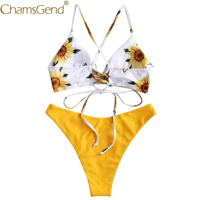 Conjunto de Bikini Sexy con estampado de girasol para mujer, traje de baño de dos piezas, traje de baño 9060