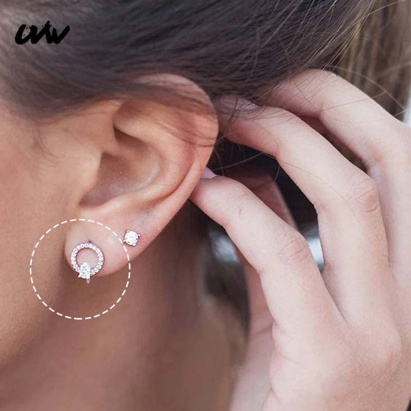 

UVW063 2pc Fashion Round Cubic Zircon Stud Earrings Stainless Steel Piercing Earrings for Women Pendientes Brincos Accessories