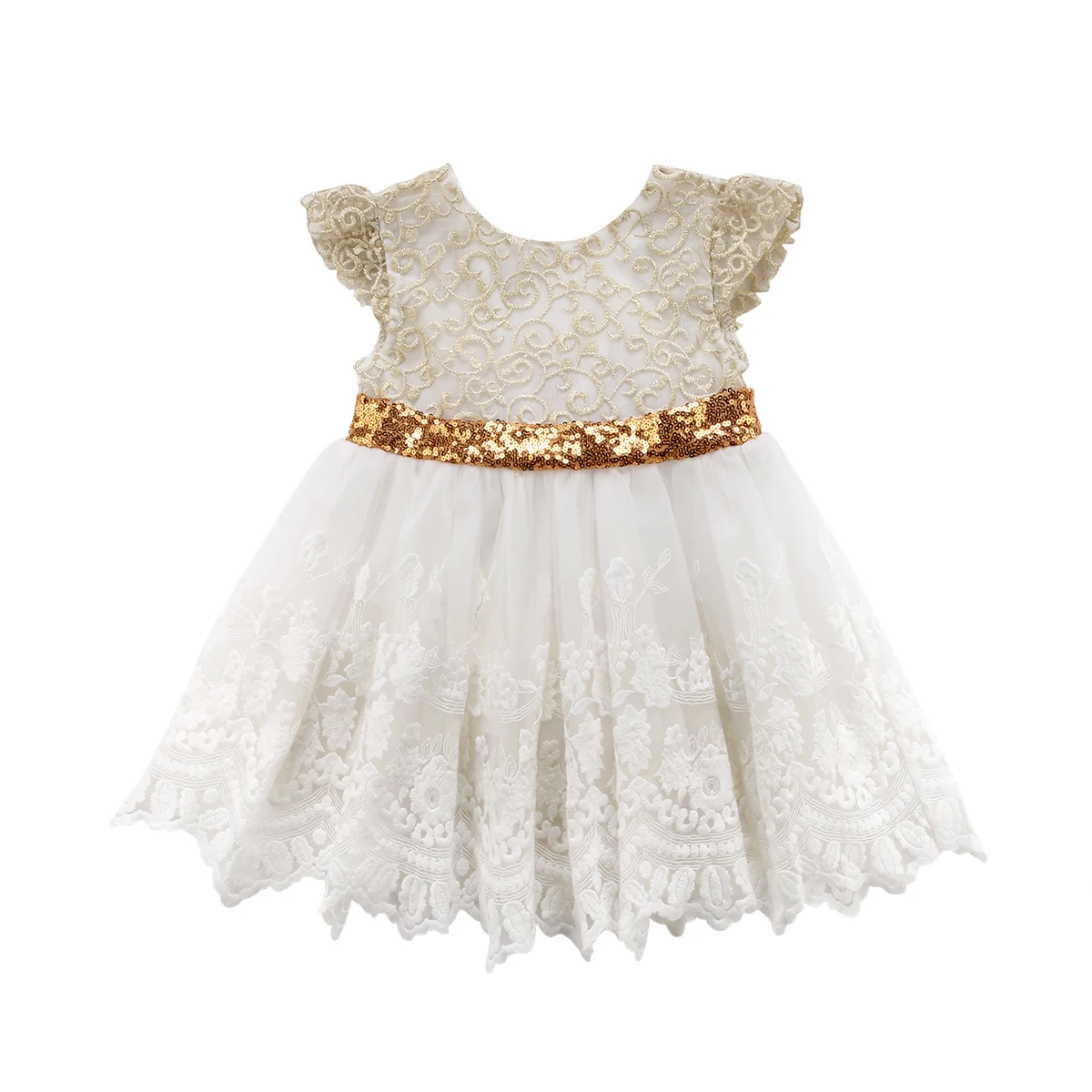 Wedding Girls Pageant Beige Dress Toddler Kids Baby Princess Party Lace ...