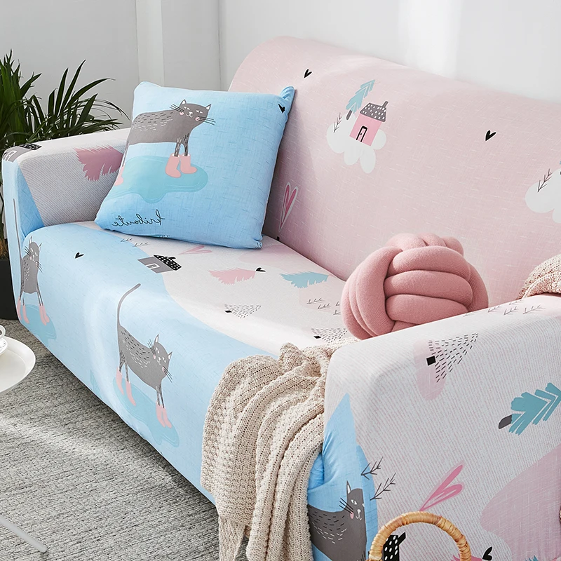 

Cartoon Cats All-inclusive Sofa Cover Big Elastic Cover For Couch Universal Fabric Stretch Sofa Cover Flower Anti-Mite Covers