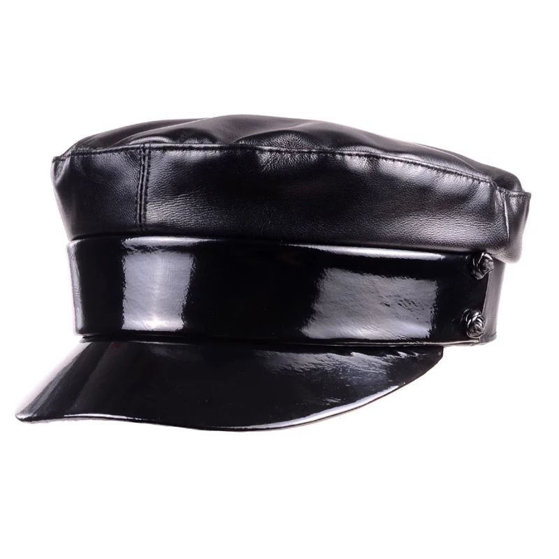women fashion causal real shinny real patent leather baseball cap hat