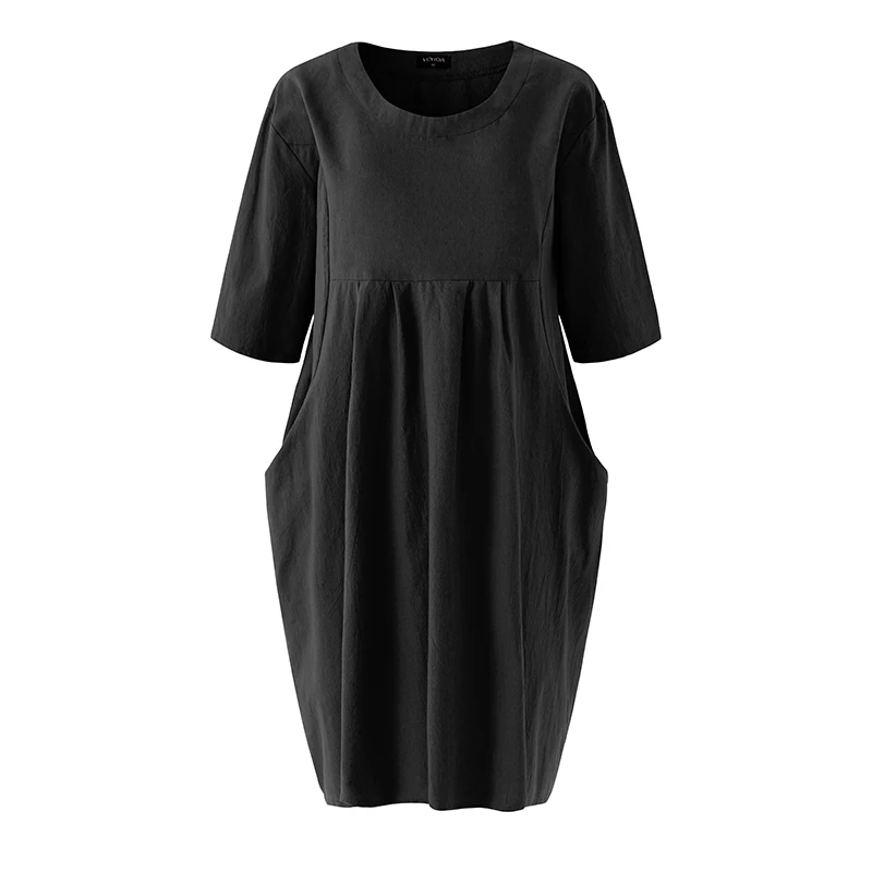 

Women Cotton Shirts VONDA 2019 Summer Blouses Vintage Half Sleeve O Neck Casual Loose Solid Blusas Femininas Plus Size Tops