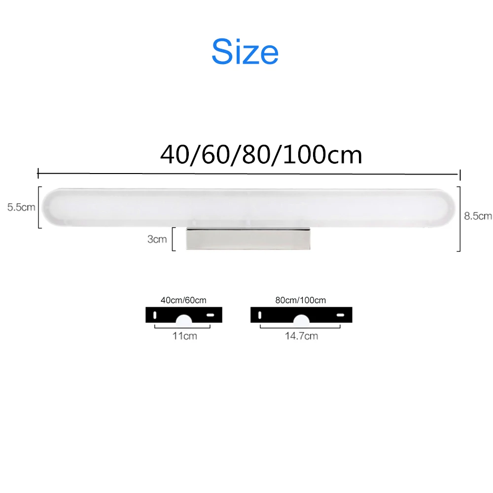 Современный светодиодный светильник для зеркала 40 см-100 см 8 Вт-24 Вт AC90-260V настенный светильник Настенный светильник для ванной комнаты водонепроницаемый из нержавеющей стали ZJQ0011