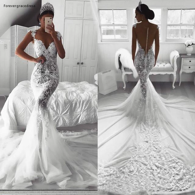 African Wedding Dress Mermaid Lace Sheer Backless With Buttons Covered Long  Garden Country Church Bride Bridal Gown Custom Made|Wedding Dresses| -  AliExpress