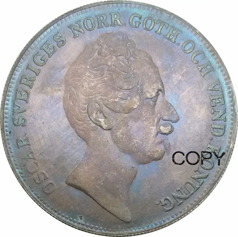 

Sweden 1 Riksdaler Specie Oscar I small head 1846 AG 90% Silver Copy Coins