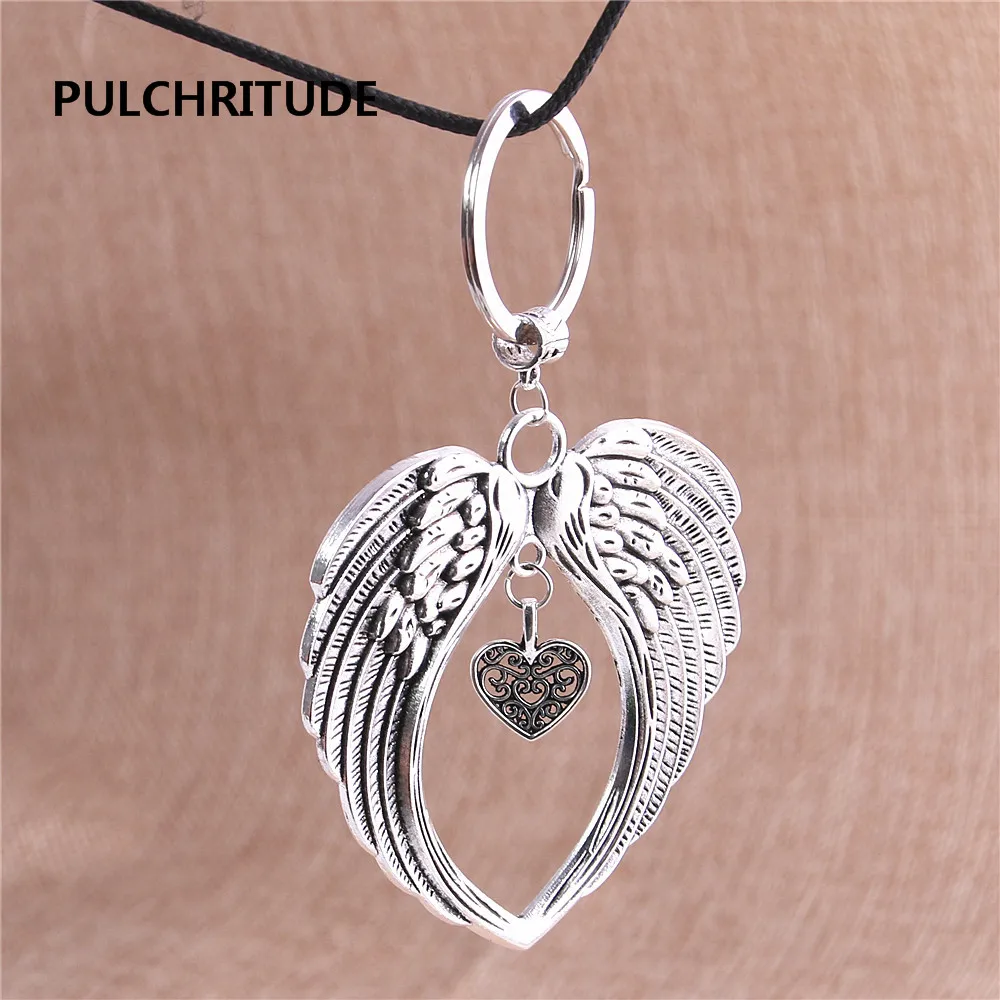 PULCHRITUDE 2 шт. старинное серебро Цинк крыло из сплава Шарм полое сердце кулон сделай сам ручной работы Ювелирный брелок для ключей брелок C1110