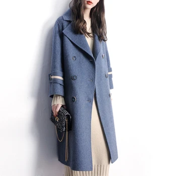 

Luxury Female Cashmere's Coat Double Sided Women Wool Coat Single Breasted Turn Down Collar Autumn Winter Women Overcoat G380