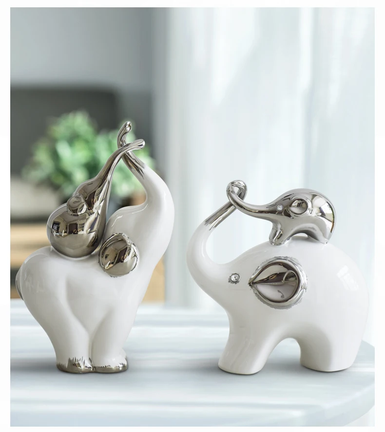 Керамическая статуя слона из белого серебра, домашний декор, украшение для комнаты, украшение для дома, фарфоровые статуэтки животных