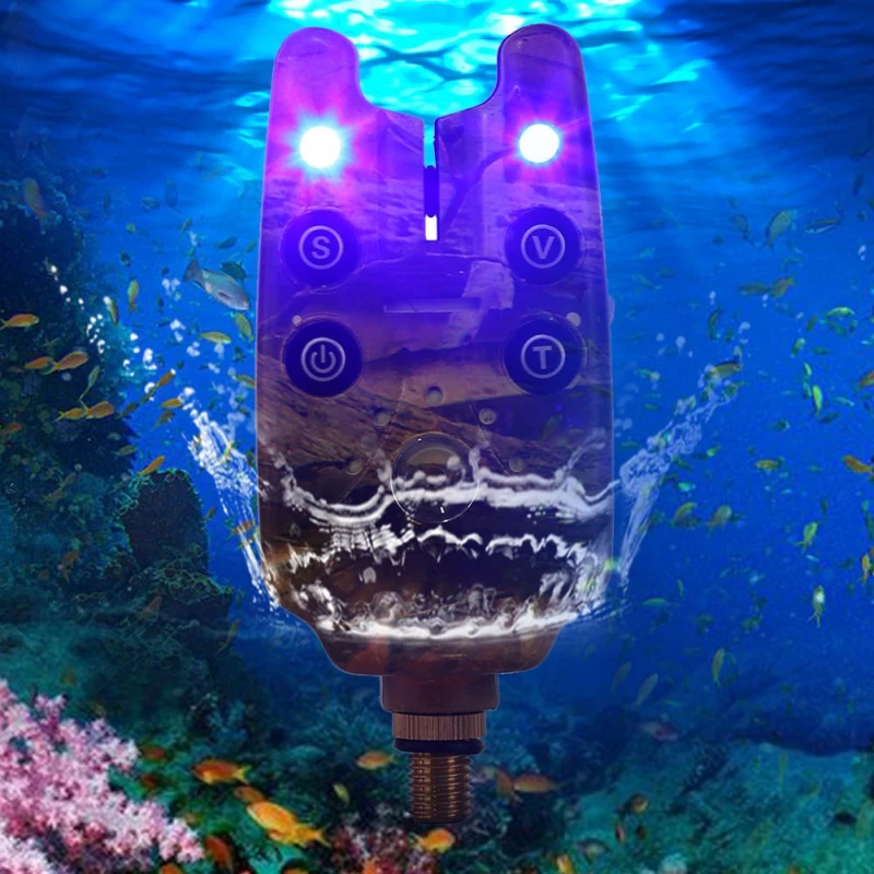 

Printed Camouflage Fishing Bite Alarm with Blue Light Adjustable Tone Volume Sensitivity Sound Fish Bite Alarm Waterproof Fishin