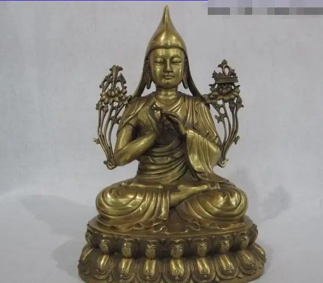 

12 Chinese Buddhism Temple Pure Brass Copper Lama Tsongkhapa Buddha Statue
