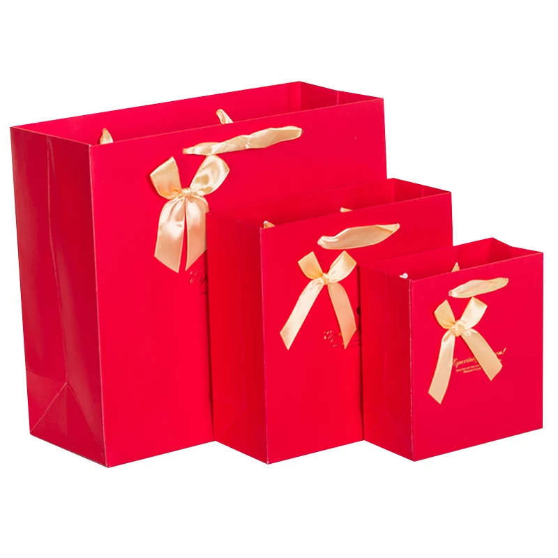 5PCS Red Gift paper bag packaging shopping bag wedding birthday gift