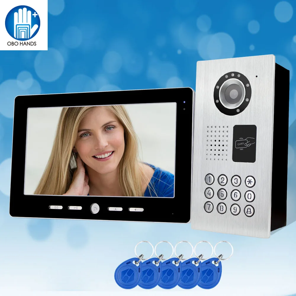 

10" TFT Color Video Intercom System ONE to ONE Monitor Kit IR Camera Video Doorbell with RFID 5 Keyfobs Waterproof V101FZSK11