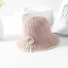 Летняя хлопковая шапка для Для женщин широкими полями флоппи Beach Sun Шапки элегантный полоса цветок кружева бассейна шапки стильный женский сомбреро