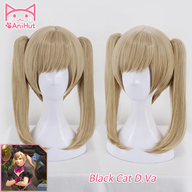 Najtaniej AniHut czarny kot Dva peruka krótkie proste włosy z grzywką kucyki gra OW D. VA peruka do Cosplay OW nowy kolor skóry czarny kot D. Va Cosplay