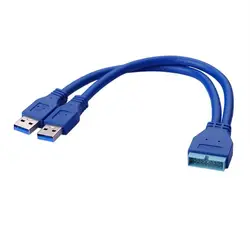 Двойной 2 Порты и разъёмы USB3.0 USB 3,0 мужчина к материнской платы 20Pin Кабель-адаптер 19 Pin USB кабель-удлинитель