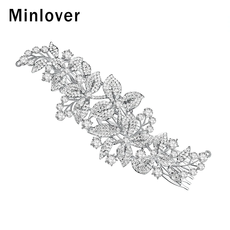 Minlover Silver Color Crystal Wedding Hair Accessories for Women Tiara Rhinestone Bride Combs Hairpin Jewelry 2019 FS044 | Украшения и