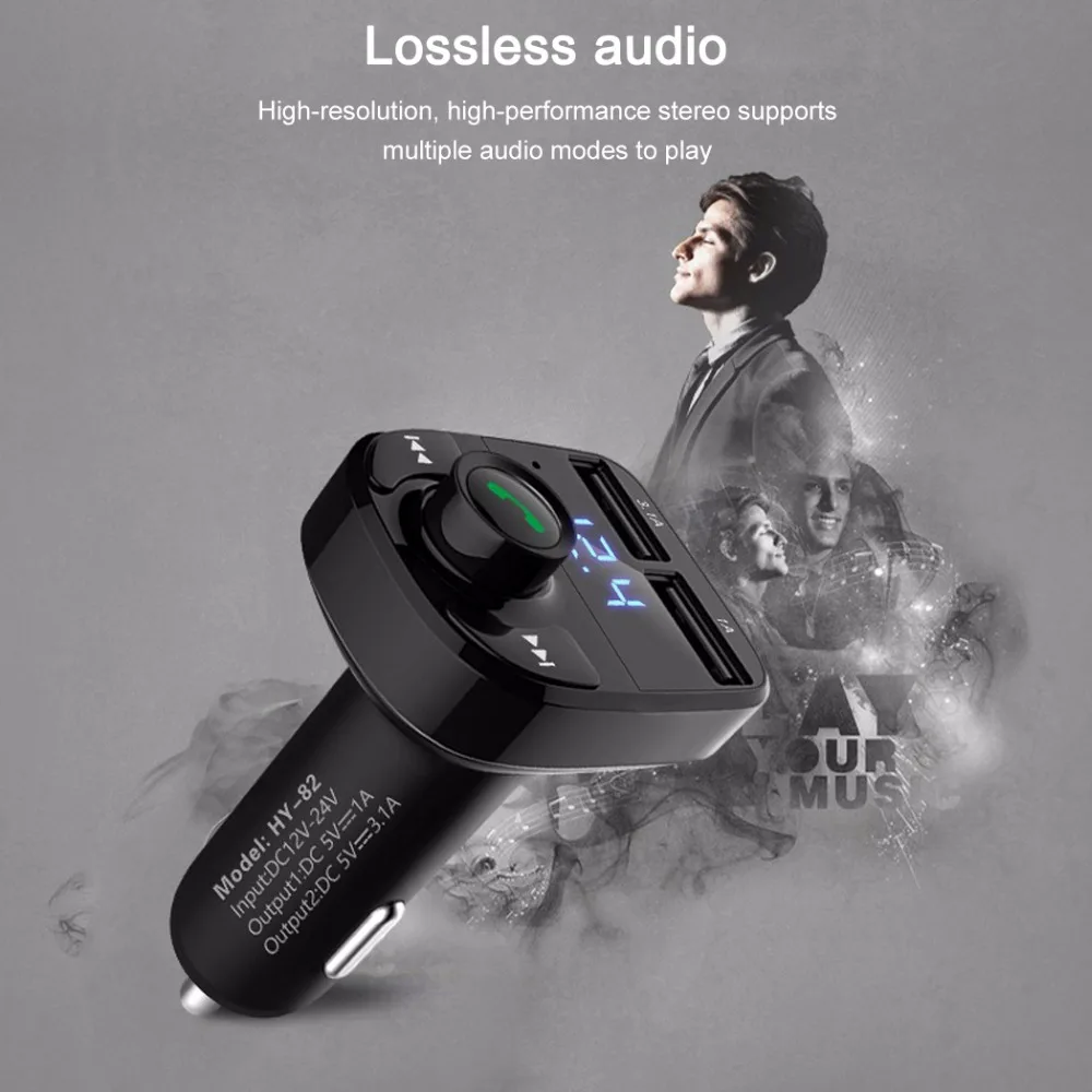 Ollivan 5 V 4.1A Универсальный двойной зарядное устройство usb MP3 плеер автомобильное аудио Bluetooth автомобильное зарядное устройство для устройства Handsfree телефонных звонков светодиодный Экран