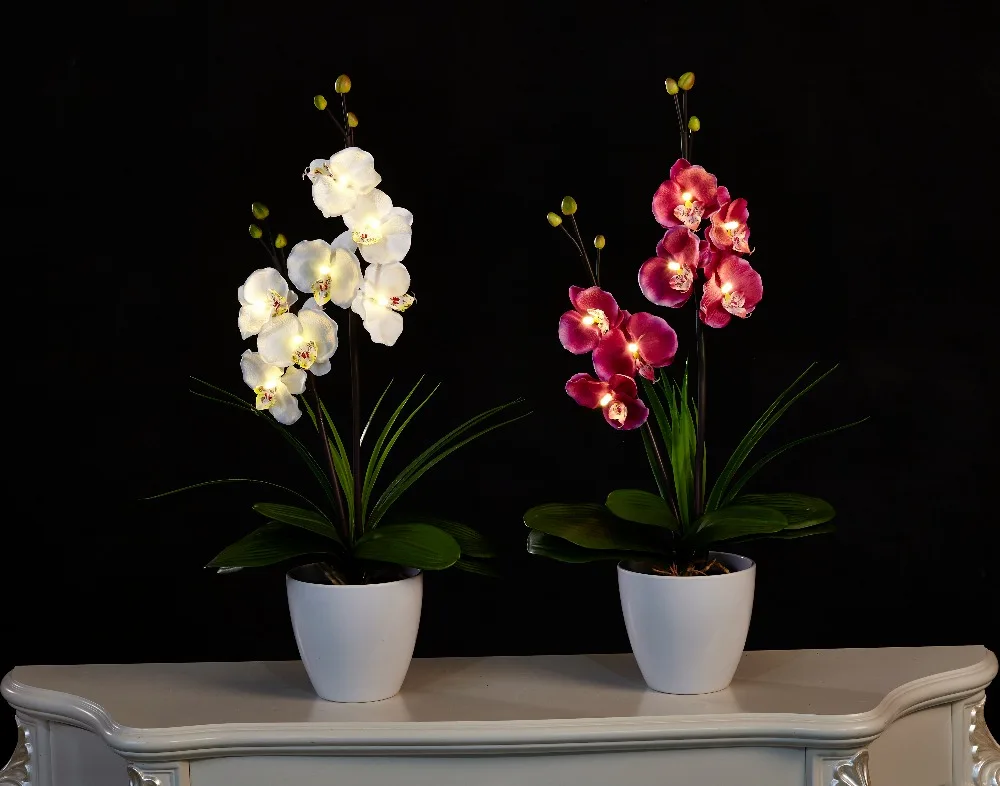 2"(50 см) Светодиодный светильник с цветком орхидеи 7 шт. теплый светодиодный светильник с 2* AA батареей, 7 цветов орхидеи с бутонами