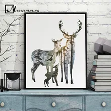 Wald Deer Familie Nordischen Stil Poster Leinwand Drucken Minimalistischen Abstrakte Wandkunst Malerei Dekorative Bild Moderne Wohnkultur