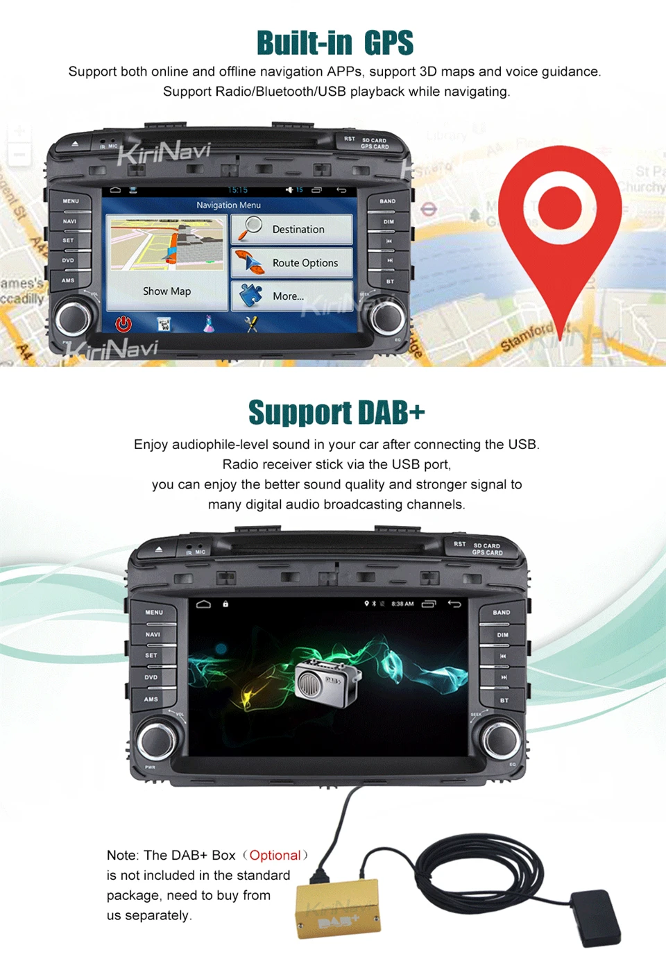 Top KiriNavi Octa core 4G LET android 7 car multimedia system for Kia Sorento head unit 2015 - 2017 support 4K Video 4G 6