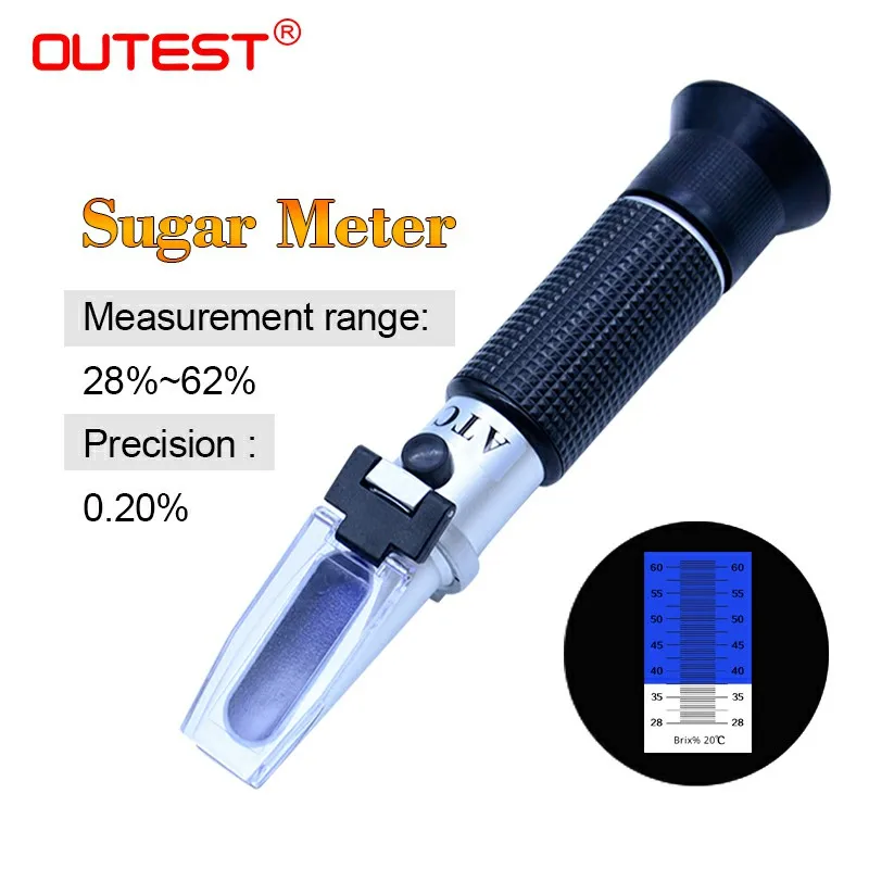 

OUTEST RZ117 Digital Sugar Meter 28-62% brix refractometer for Syrup Sugar Food Content fruit juice liquids ATC Refratometro