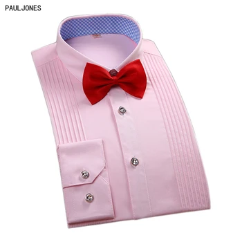 

PAULJONES 2017 New Western Man Long sleeve Wedding Dress Tuxedo Shirts Mens High Quality Stylish Work Brand Male Clothing 180x