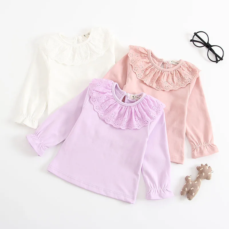 

2019 New t-shirt Girl Kids Clothes Long Sleeve T-shirt Baby girl solid color doll collar long-sleeved T-shirt bottoming shirt