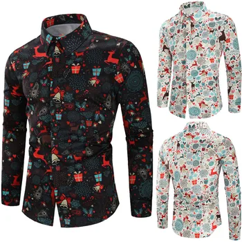 

Men Shirt Men Casual Christmas Theme Button Up Shirts Top Blouse