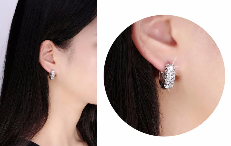 Circle Austrian Clear Cz Earring For Women Fashion Party Elegant Stud Earrings Jewelry