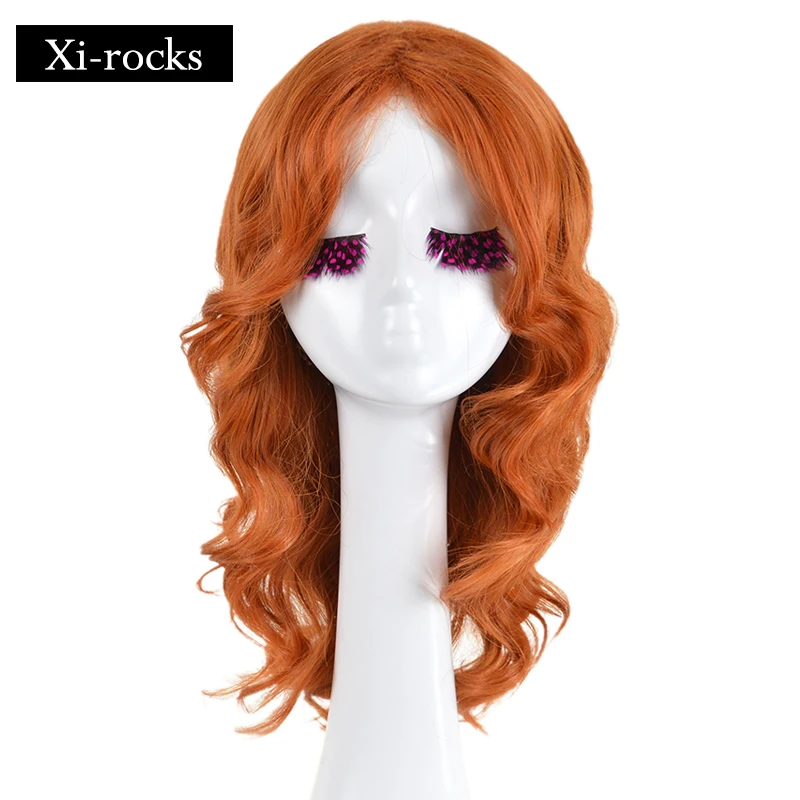 3062 Xi.rocks 18inch Tinker Bell Pirate Fairy Zarina Cosplay Wigs Women Orange Long Wavy Hair synthetic Wig