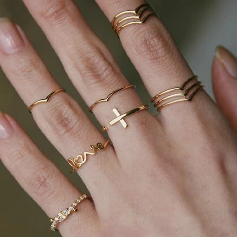 

Fashionable Fashion Jewelry New Cross Love Letter Knotted Ring Set Vintage Anillos Rings For Women World Of Warcraft Punk