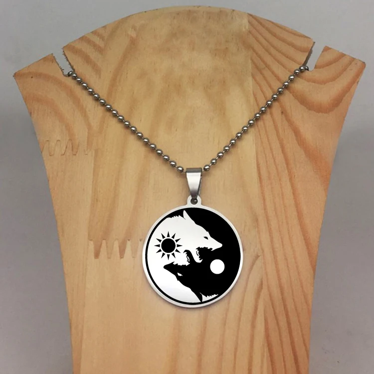 Moon Sun Pendant Necklace Popular Yin Yang Wolf Long Chain Disc Necklaces Jewelry for Men and Women YP6705