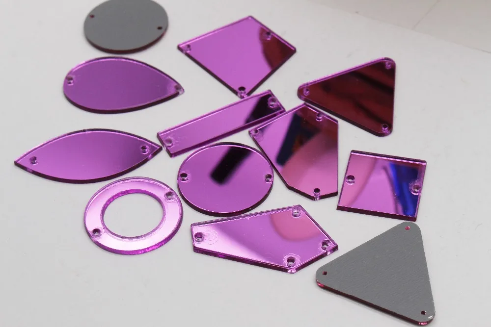 50 шт. высокое качество фиолетовый цвет в форме микс плоское зеркало заднего вида органическое стекло пришить на Акрил Стразы с отверстиями