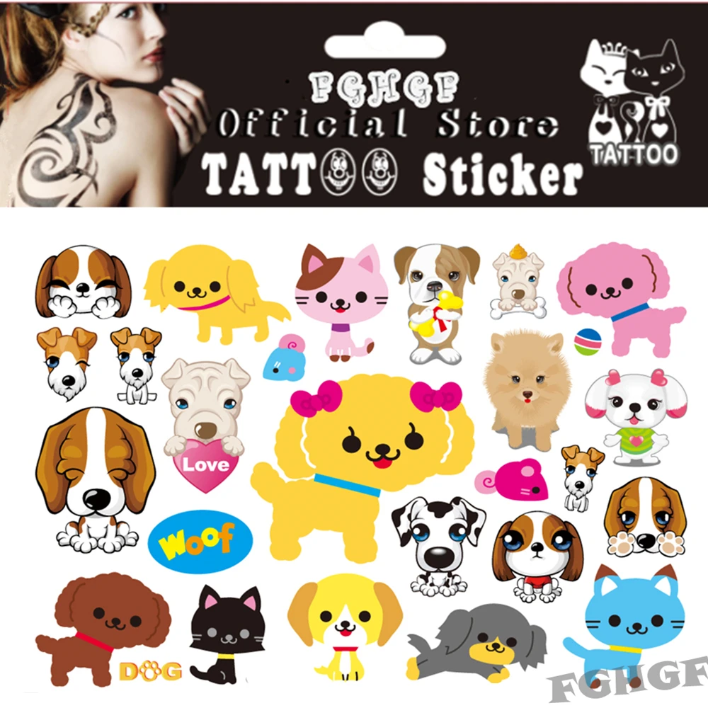 Y-XLWN 10PCS/lot love dog Child Temporary Body Art Flash Tattoo Sticker 17*10cm Waterproof painless tattoo | Татуировки и боди-арт