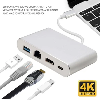 

USB-C To 4K HDMI RJ45 Gigabit Ethernet USB 3.1 Type C Port 4 In 1 USB C Hub Adapter