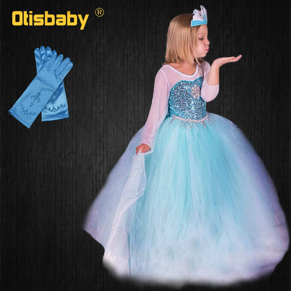 Нарядное платье Эльзы для детей; подарок на день рождения для маленьких девочек; платье Снежной королевы с блестками; длинный карнавальный костюм Эльзы; Fantasia Infantil - Цвет: B