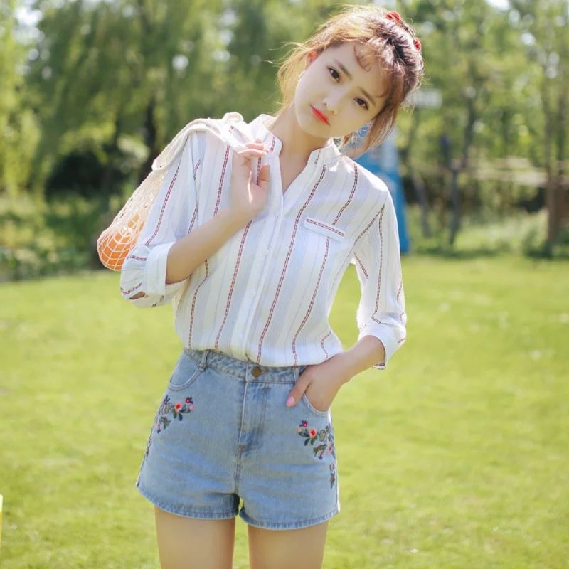 

Fashion Striped Womens Tops Blouses Half Sleeve Women Shirt Ladies Chiffon Tops White Blouse Women Top Shirts Female Summer Tops